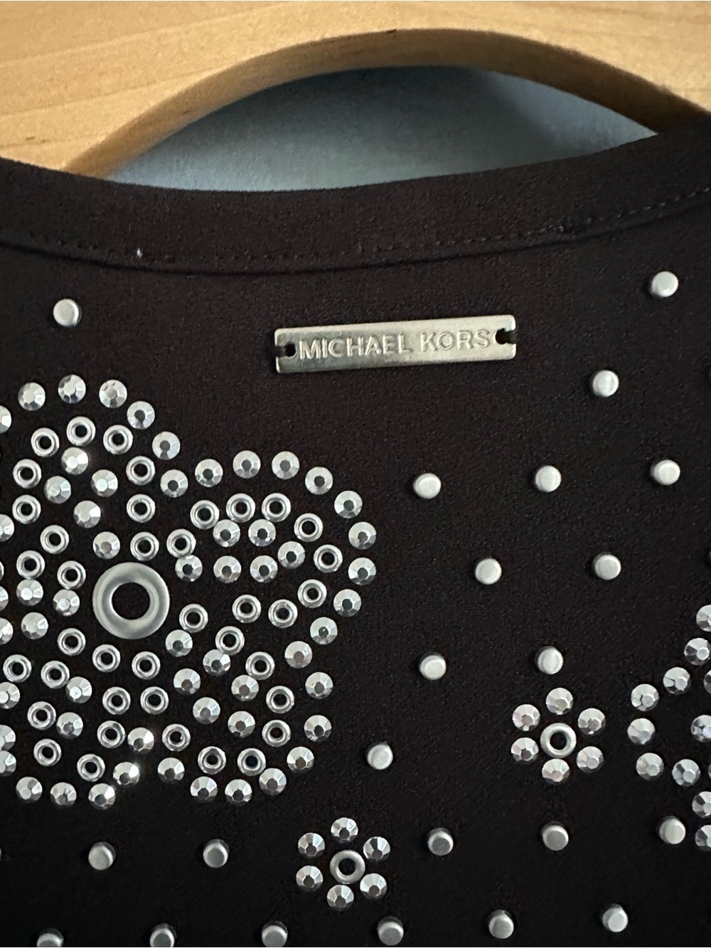 Michael Kors Black Mini Dress with White Floral Stud Details BRAND NEW - Picture 3 of 8